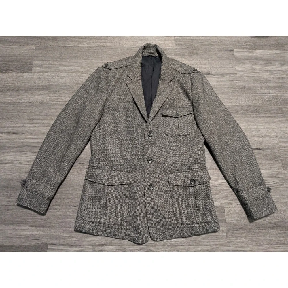 Banana Republic Men's Gray Wool Blend Military Epaulette Jacket Blazer Size 40R